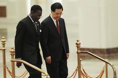 Chinese economic influence in Africa is growing quickly: President Hu Jintao with his Equatorial Guinean counterpart Teodoro Obiang Nguema Mbasogo at a summit. EPA/How Hwee Young