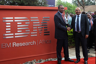 H.E. the President of Kenya, Hon. Uhuru Kenyatta (left) and Dr. Kamal Bhattacharya, Director IBM Research - Africa (right) at the opening of IBM's First Africa Research Laboratory