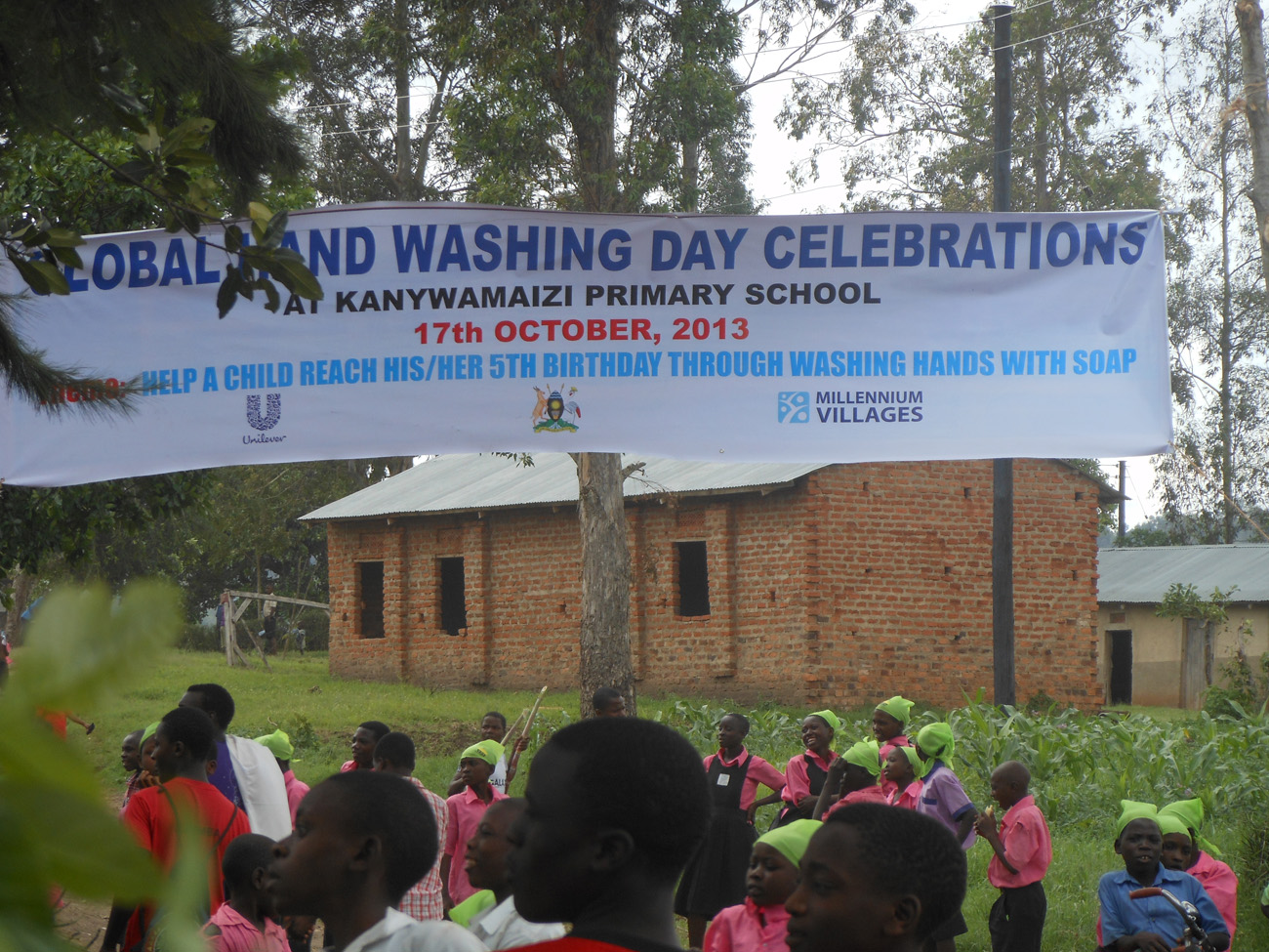 Hand washing celebration notice raised at the education center in Kanywameizi Primary school Kabuyanda in isingiro district