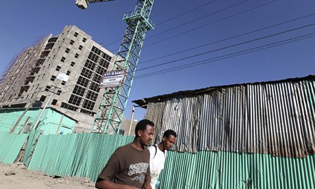Office blocks under construction in Ethiopia's capital, Addis Ababa. But the reality is also many very poor neighbourhoods. Photograph: Thomas Mukoya/Reuters