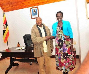 President Yoweri Museveni and Mrs Garang after holding talks in Uganda