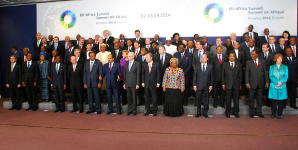 Leaders of the European Union and their African counterparts pose in a group photo during the recent EU-Africa Summit in Brussels, Belgium. African leaders have come under fire over the manner in which they grant foreign powers and multinationals with land concessions leaving their own people landless.