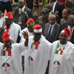 President Jonathan and other PDP chieftains during the party’s campaign in Ekiti State, weekend. 