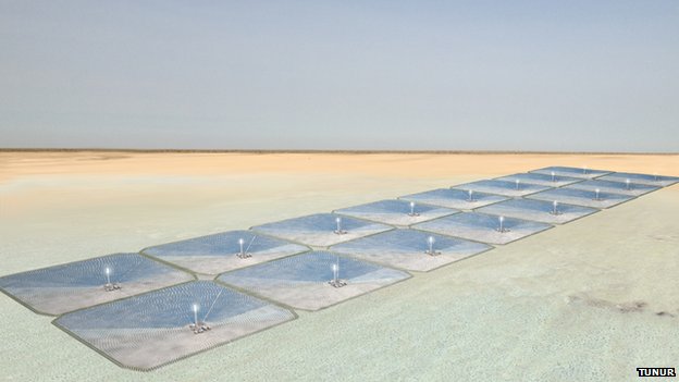 An impression of what a large-scale concentrated solar power facility might look like in the Tunisian desert