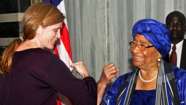 Samantha Power and Ellen Johnson Sirleaf practised an "Ebola handshake"