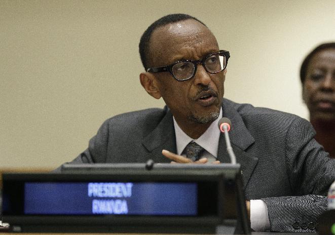 Rwandan President Paul Kagame addresses a High-level Summit on Strengthening International Peace Operations during the 69th session of the United Nations General Assembly at United Nations headquarters on September 26, 2014 (AFP Photo/Andrew Gombert)