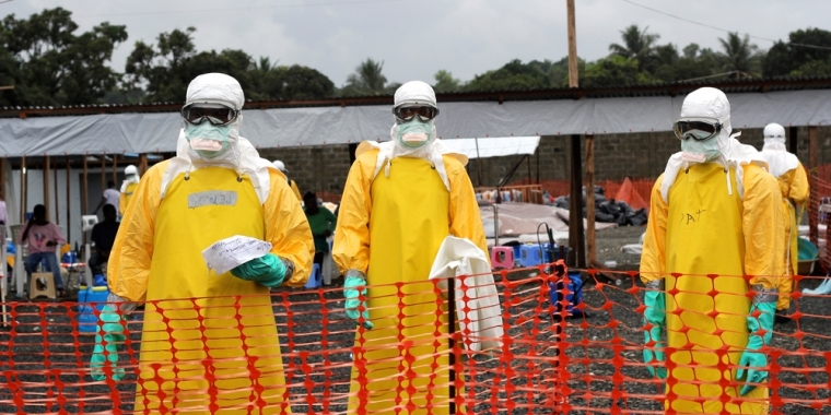 Staff members at ELWA 3, MSF’s Ebola management center in Monrovia.