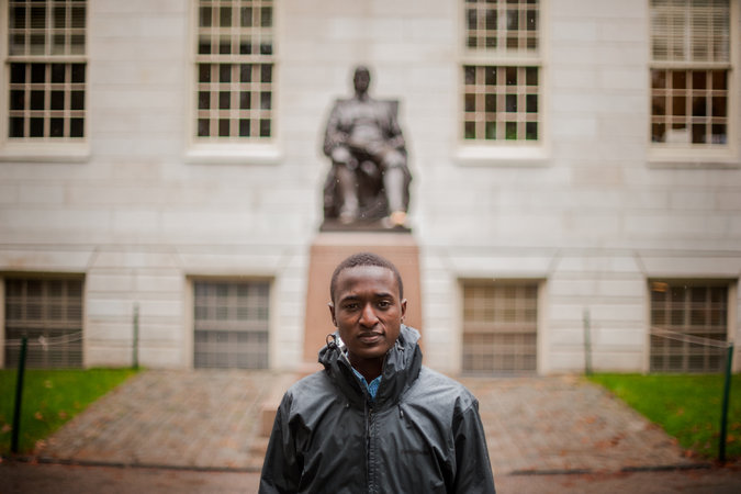 Justus Uwayesu, rescued at 9 from the streets of Rwanda, is enrolled as a freshman at Harvard. Credit Ian Thomas Jansen-Lonnquist for The New York Times