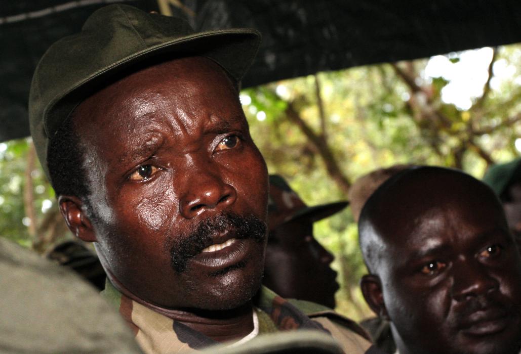 In this Nov. 12, 2006 file photo, the leader of the Lord's Resistance Army, Joseph Kony answers journalists' questions following a meeting with UN humanitarian chief Jan Egeland at Ri-Kwamba in southern Sudan. (AP Photo/Stuart Price, Pool, File)