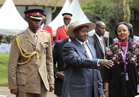 President Yoweri Museveni (C) of Uganda arrives at the 8th Northern Corridor Integration Projects Summit at Safari Park Hotel, in Nairobi December 11, 2014. REUTERS/Noor Khamis