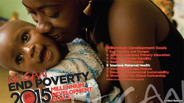 A United Nations promotional poster for the Millennium Development Goals. The deadline for attaining the goals is 2015.
