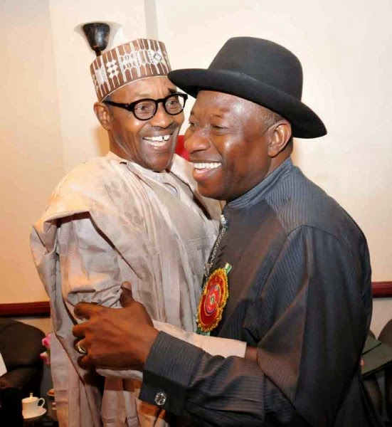 Buhari and Jonathan in warm embrace