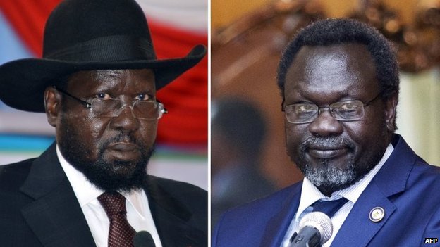 President Kiir (left) and Mr Machar signed the deal at talks in Ethiopia's capital Addis Ababa
