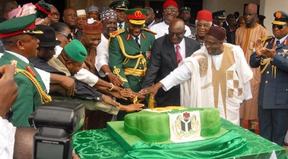 Jonathan in a file picture wearing military gear for the 52nd Independence Anniversary inside the Aso villa. Military victories over Boko Haram have dialed back acerbic criticisms but will this help his chances of re-election? Photo credit Daily Post