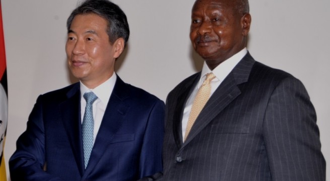 President Museveni with Hon. Chong Jong Sup at State House