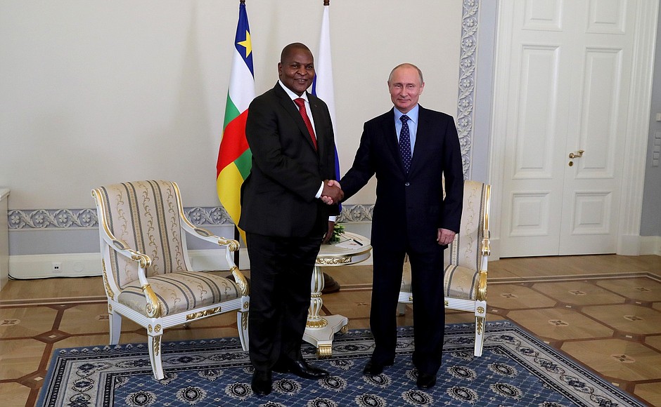 Russian President Putin with President of Central African Republic Faustin Archange Touadera.