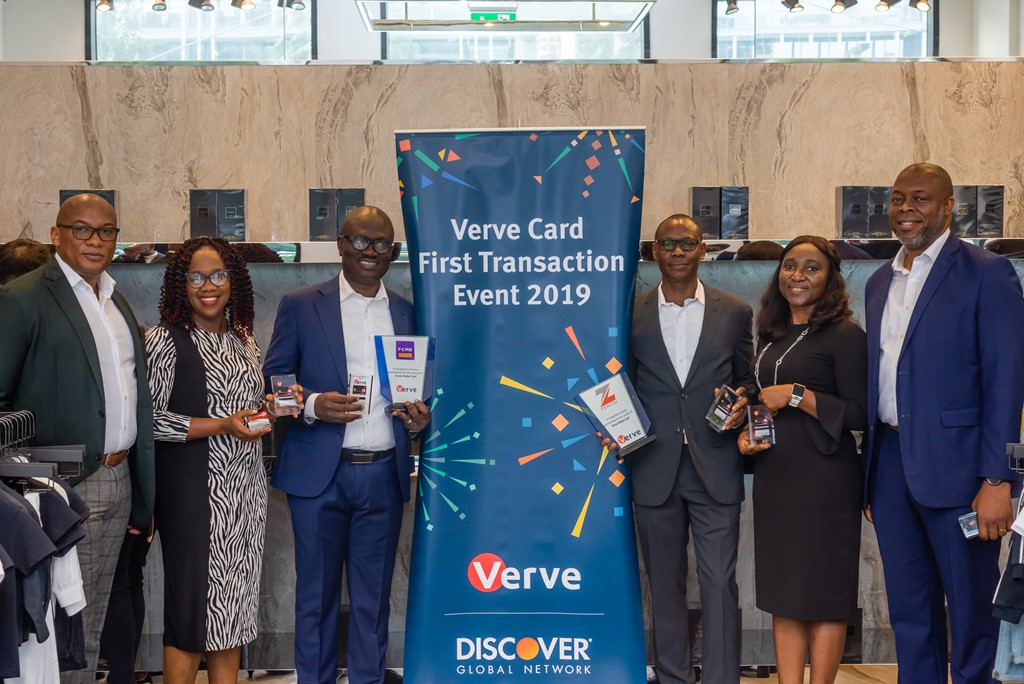 L-R: Mitchell Elegbe, GMD / Founder, Interswitch Group; Nneka Onwuegbuche, Product Manager, Card Services, Zenith Bank Plc; Shamsudeen Fashola, Group Head Retail Banking, FCMB; Lanre Oladimeji, Group Head Retail Banking, Zenith Bank Plc; Margaret Okhoya, Product Manager Card Services, FCMB and Mike Ogbalu III, CEO, Verve International during the Verve Global Card launch and First Transaction at Emperor Retail Outlet in Dubai, UAE recently