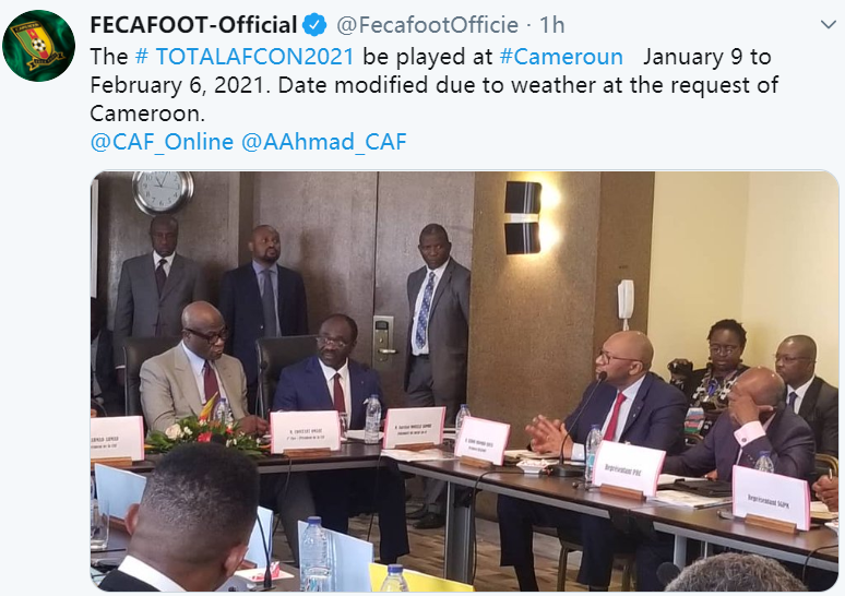 AFCON 2021 will be played in the month of January and not June like in 2019