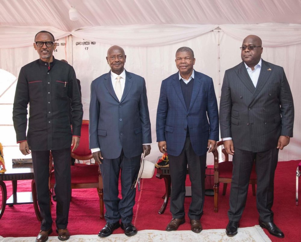 From left President Paul Kagame, President Yoweri Museveni, President João Lourenço and President Félix Tshisekedi