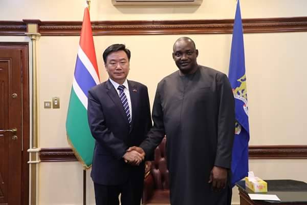 Chinese Ambassador in The Gambia Ma Jianchun with President Barrow at State House
