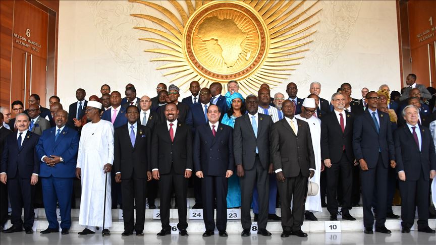 Participant leaders take part in a family photo at the African Union headquarters during the 33rd African Union Heads of State Summit in Addis Ababa, Ethiopia on February 09, 2020.