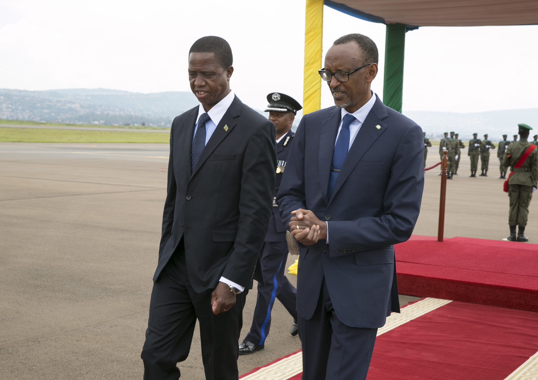 President Lungu (left) chatting with President Paul Kagame of Rwanda during his official visit to Rwanda in February 2018