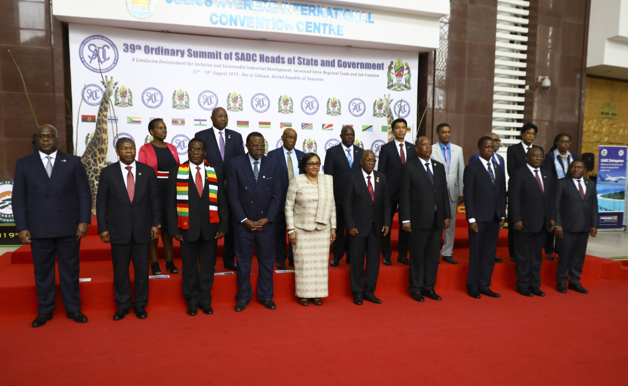 SADC leaders pose for a group photo the 2019 39th Ordinary Summit in Tanzania.Photo credit Xinhua