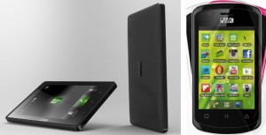 VMK's two flagship products: The Way-C tablet (left) and the Elikia smartphone.