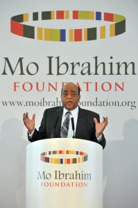 Sudanese born British businessman Mo Ibrahim speaks during a press conference to announce former Cabo Verde President Pedro Pires as the winner of the "Mo Ibrahim Prize" for achievement in African Leadership' in central London on October 10, 2011. AFP PHOTO / BEN STANSALL (Photo credit should read BEN STANSALL/AFP/Getty Images)