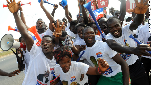 upporters of Ghanaian opposition candidate Nana Akufo-Addo of the New Patriotic Party, in Kasoa, December 1, 2012