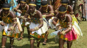 Women performing the Adowa, a traditional dance of the Ashanti people from Kumasi, Ghana's second largest city.