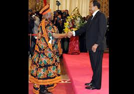 Opposition leader Fru Ndi presenting new year wishes to President Biya. Are both men a problem or a solution to democracy woes in Cameroon?