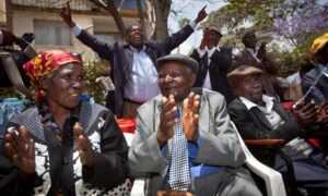 Kenyan Mau Mau who successfully challenged the British government, from left, Jane Muthoni Mara, Wambuga Wa Nyingi, and Paulo Muoka Nzili. Photograph: AP