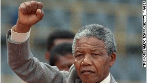 Nelson Mandela prepares to address a rally just a few days after he was released from prison, in February 1990.