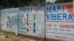 Map Kibera Trust has used mapping information from mobiles to create a security map on two walls in Kibera, Nairobi. Wall painting helped provide security information during Kenya's general election, showing political and trouble hotspots in the area.