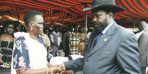 Southern Sudan President Salva Kiir (right) meets Ms Rebecca Garang during the second death anniversary of Dr John Garang, Juba, Southern Sudan in this 2007 picture. Photo/STEPHEN MUDIARI