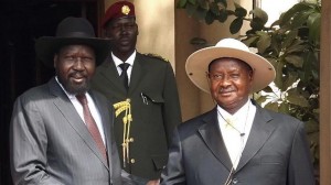 Yoweri Museveni and Salva Kiir during the recent negotiations in Addis Ababa on South Sudan.