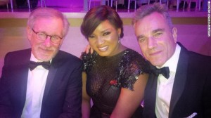 Jalade-Ekeinde with director Stephen Spielberg (left) and actor Daniel Day-Lewis at the Time 100 gala event on April 23, 2013.