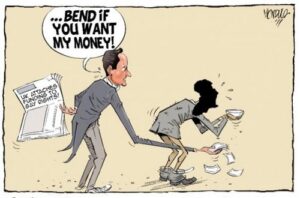 A cartoon from  Kenyan newspaper on linking Aid and Gay Rights in Africa