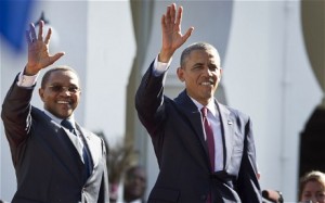 Barack Obama, right, and Tanzanian President Jakaya Kikwete in Dar es Salaam, Tanzania. Tony Blair's staff sought a meeting with Mr Kikwete at the World Economic Forum.