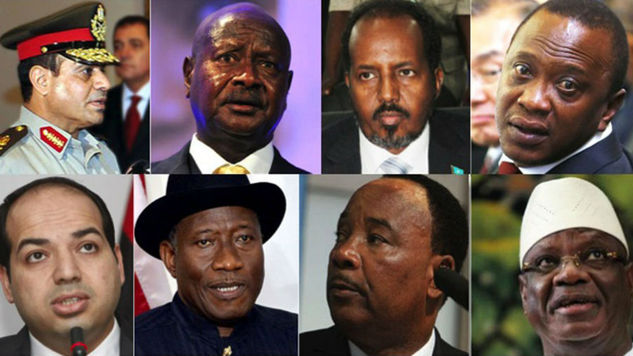 Clockwise from top left: The leaders of Egypt, Uganda, Somalia, Kenya, Mali, Niger, Nigeria and Libya are all grappling with a major terrorism challenge as a rising tide of jihadism sweeps over the continent. (Image, M&G).