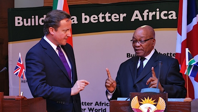 British Prime Minister David Cameron debates with South African President Jacob Zuma on his 2011 visit to several African countries. Photo: Frans Sello waga Machate