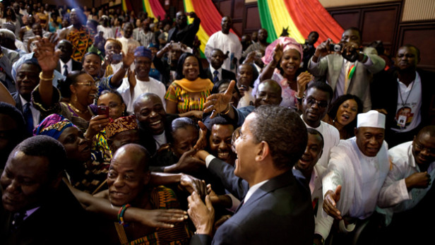 U.S. President Barack Obama shakes hands with the audience after making a speech to the Ghanian parliament during his visit to the country in 2009. The U.S.-Africa Leaders Summit that will be held from Aug. 4-6 in Washington, D.C. will build on Obama’s trip to Africa in June 2013. Photo by: Pete Souza / White House