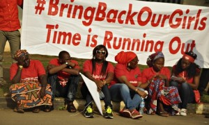 Members of the Abuja Bring Back Our Girls group during a protest march to commemorate six months since the abduction of the 219 Chibok schoolgirls. Photograph: Afolabi Sotunde/REUTERS