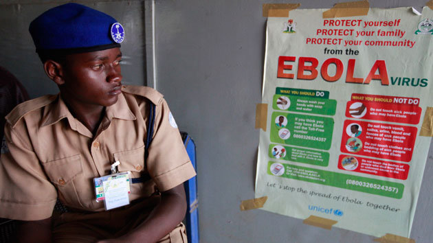 An Ebola warning at the Murtala Muhammed International Airport in Lagos Sunday Alamba/AP