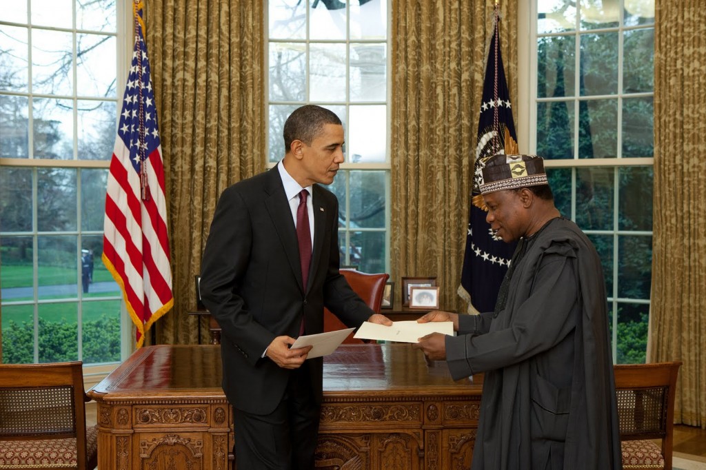 Nigeria's Ambassador to the United States Prof. Adefuye with U.S President Barack Obama