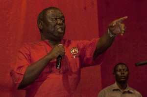 Morgan Tsvangirai, the newly elected president for the Movement for Democratic Change, speaks during the party's elective congress on November 1, 2014 in Harare, Zimbabwe (AFP Photo/Jekesai Njikizana)
