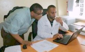 Heartt founder Dr. Adamah Sirleaf (left) with orthopedic oncologist and Heartt volunteer Dr. Justin Bird at JFK Medical Center in Monrovia.Photo: Heartt Foundation