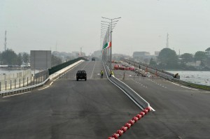 The Henri Konan Bedie bridge is seen prior to its inauguration on December 16, 2014, in Abidjan, Ivory Coast (AFP Photo/Sia Kambou) 