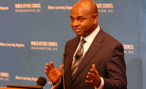 Kingsley Chiedu Moghalu addressing the World Affairs Council in Washington, DC. 